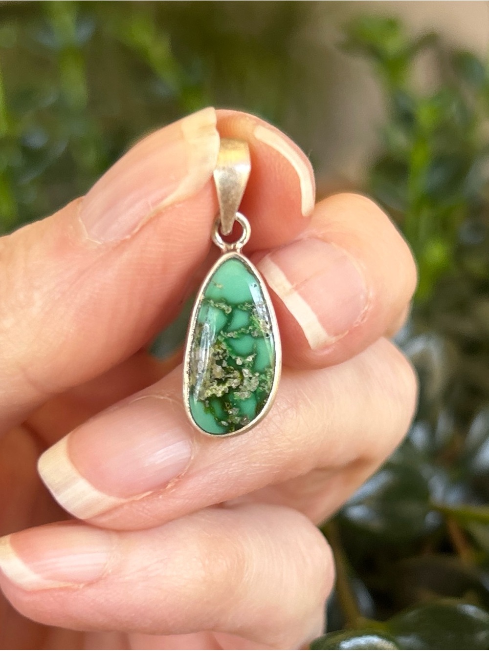 Green Turquoise Teardrop Pendant Necklace - Sterling Silver